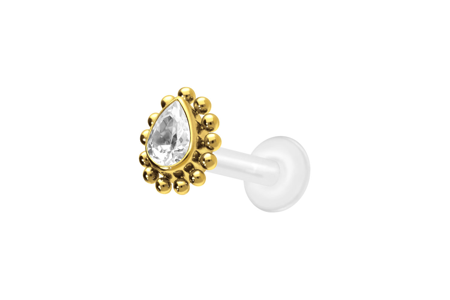 PTFE Labret mit Innengewinde + Titan-Aufsatz KRISTALLTROPFEN + KUGELN
